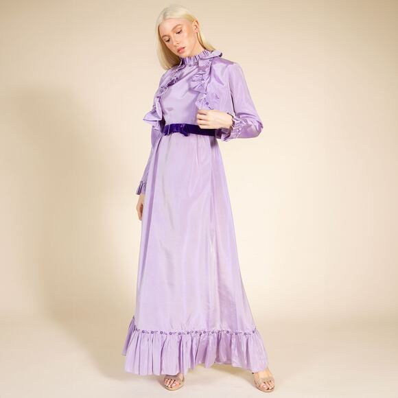 1960's Lavender Taffeta Empire Waist Gown Sz 0/2 - Picture 1 of 8